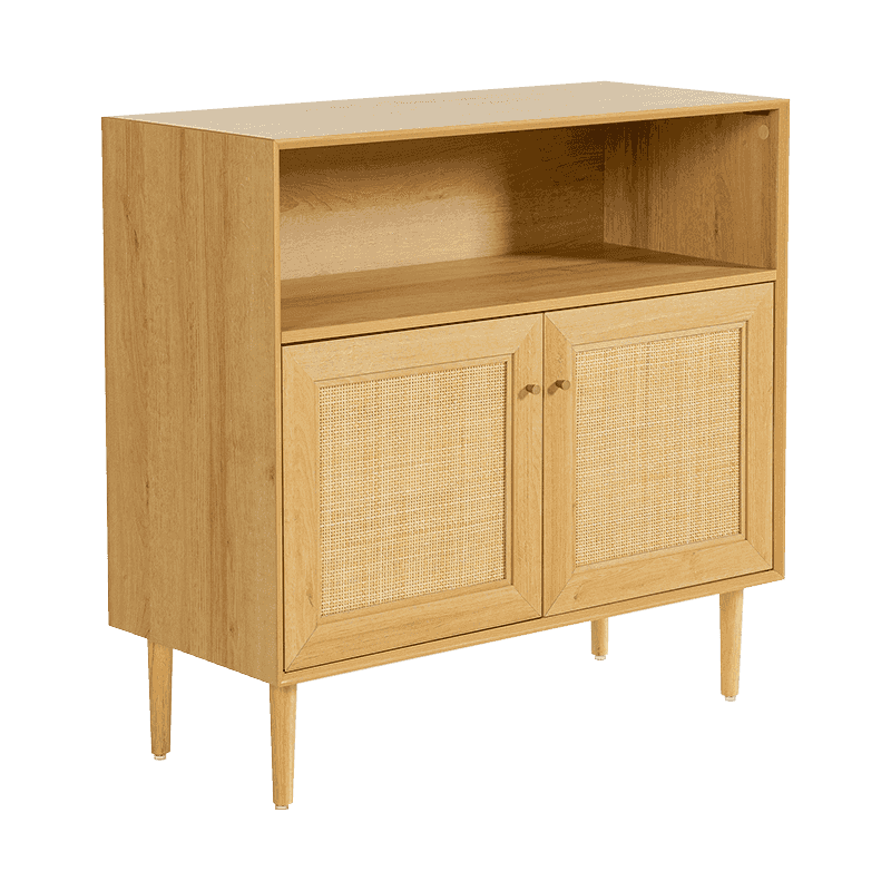 বেতের দরজার সাথে কাঠের রঙের দেহাতি দুই-দরজা স্টোরেজ ক্যাবিনেট (Y-C43)